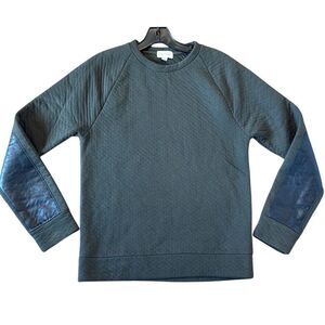 Club Monaco green textured sweater genuine leather elbow sleeves xs